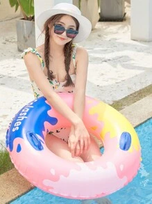 Inflatable Adult Swim Ring With Handle, Artistic Ink-Splash Style, Size 90# Pool Float - Pink - View 2