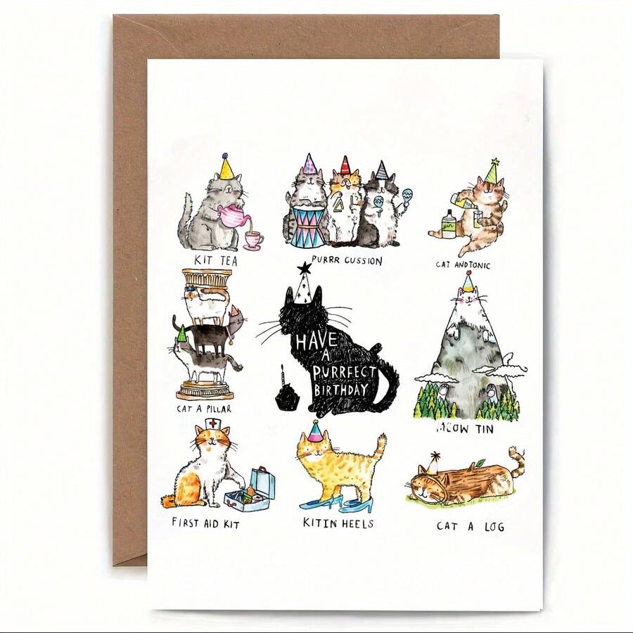 祝你生日完美無瑕*貓主題生日卡*幼貓*雙關語*幽默*玩笑*貓·福克納*果凍扶手椅