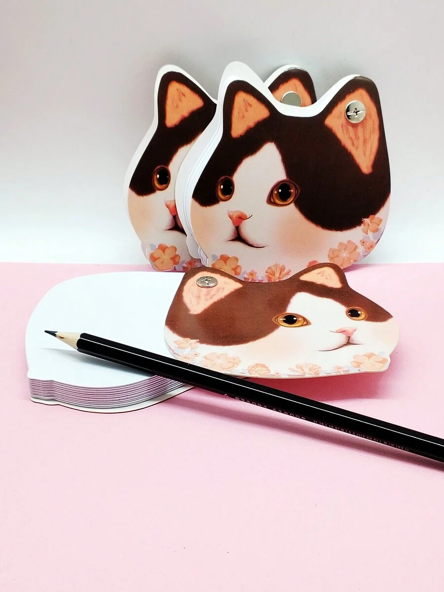 可愛卡通辦公學習便條本，60張空白貓形便條紙 - 彩色 - 查看 1