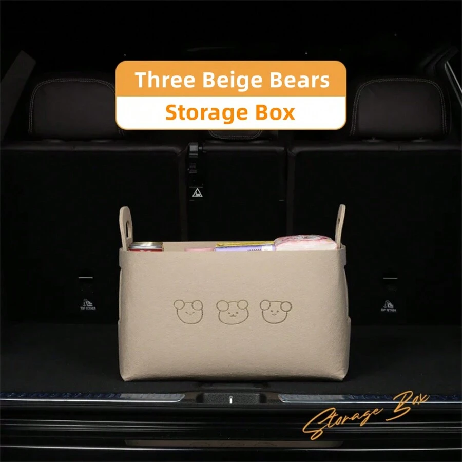 AD 1pc Beige Car Trunk Organizer For Women, Foldable Multifunctional Storage Box, Car Storage Container
