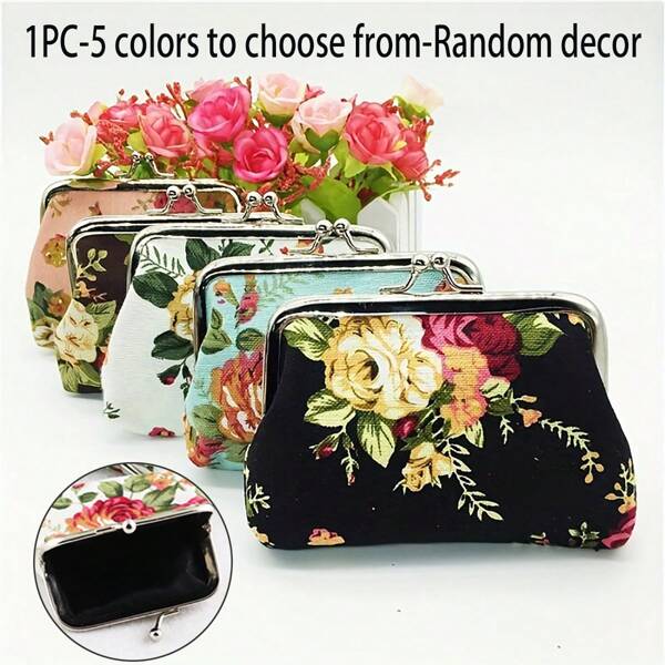 1/2pcs Canvas Rose Random Pattern Change Fabric Buckle Bag Cute Small Korean Double Vintage Rose Print Makeup Bag Button Kiss Lock Replacement Canvas Perfume Rack Perfect Gift For Men And Women Suitable For Carrying In Large Bags(Random Flower Position Random Color) For Women Wallet Mini Wallet Purse Wallet Coin Wallet