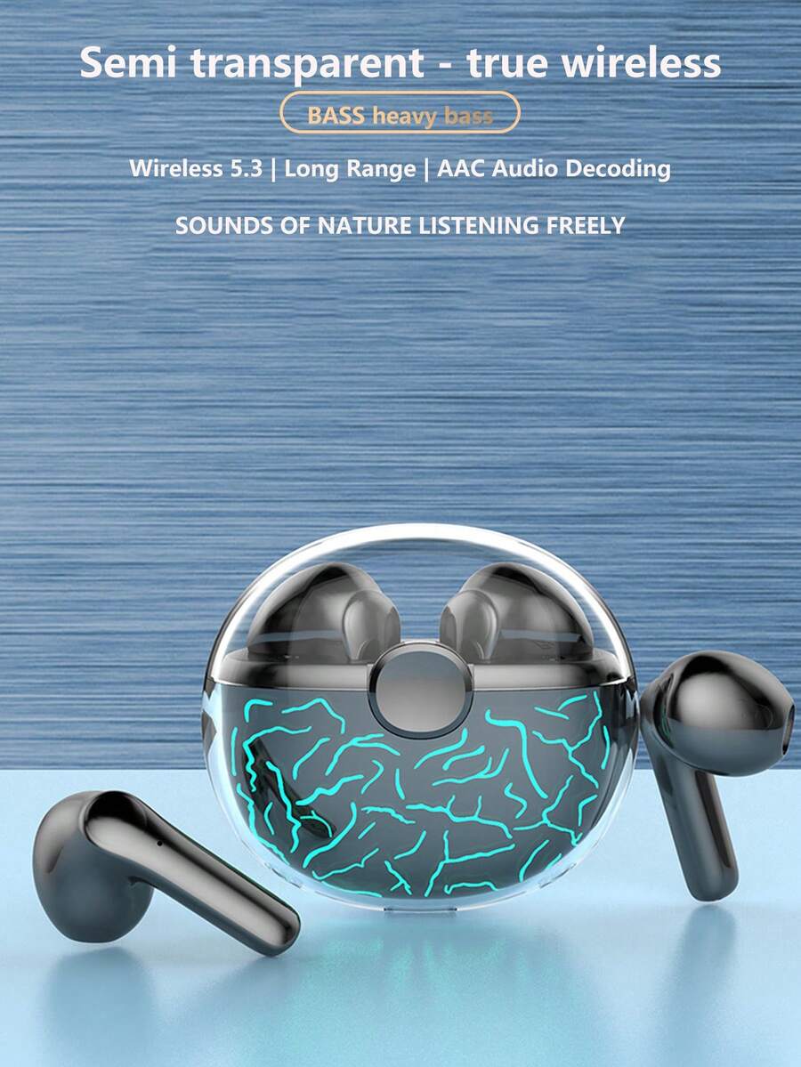 Transparent Cover Wireless BT Headset In-Ear Game Sports Touch ENC Noise Reduction Headset-Black - Black - View 1