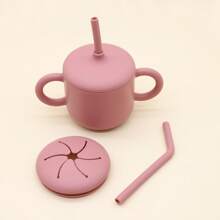 9Pcs  Silicone Baby Tableware Set With Bib, Sippy Cup, Strong Suction Divided Plate, Snail Bowl, Spoon And Fork