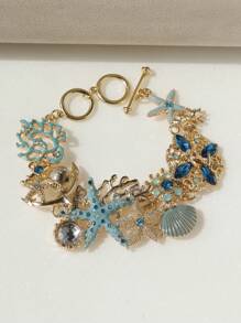 1入時尚海灘風格海洋海星手鍊，精美珊瑚、貝殼、錨裝飾手環，適合女士日常佩戴或旅行時佩戴 - 手鍊 - 查看 1