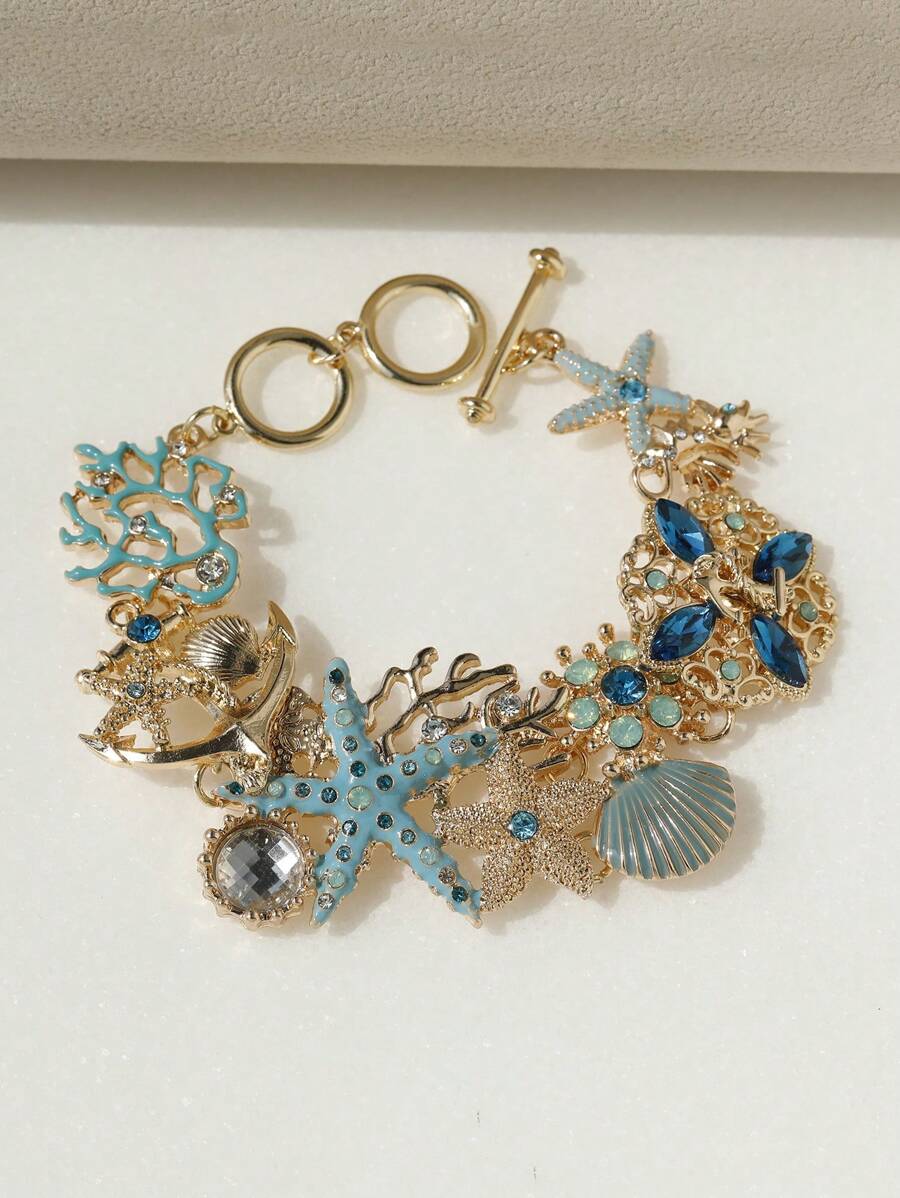 1入時尚海灘風格海洋海星手鍊，精美珊瑚、貝殼、錨裝飾手環，適合女士日常佩戴或旅行時佩戴 - 手鍊 - 查看 1