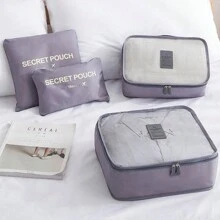 Set di borse da viaggio, 6 pezzi di borse organizzatrici minimaliste, borse portatili di grande capacità per articoli da toeletta, cosmetici, vestiti, scarpe, biancheria intima, 1 pezzo di borsa per il trucco, organizer per il trucco, custodia per il trucco - Multicolore - Visualizzare 8