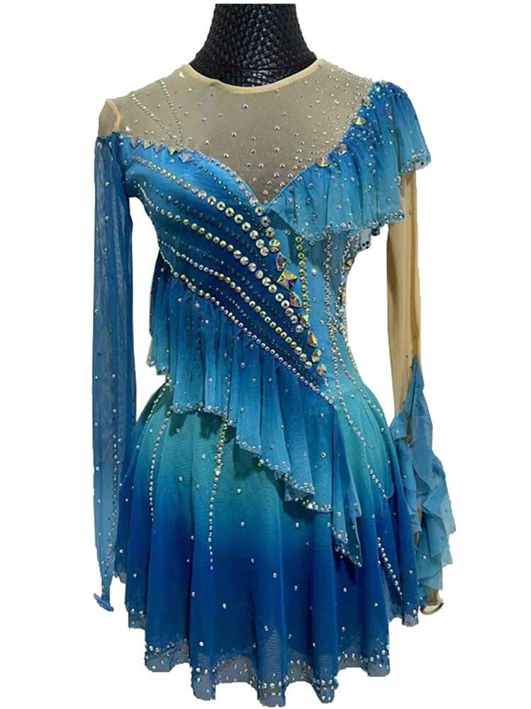 blue figure skating dress ANYA Sapphire showcasing the pinnacle of craftsmanship Robes de patinage artistique 