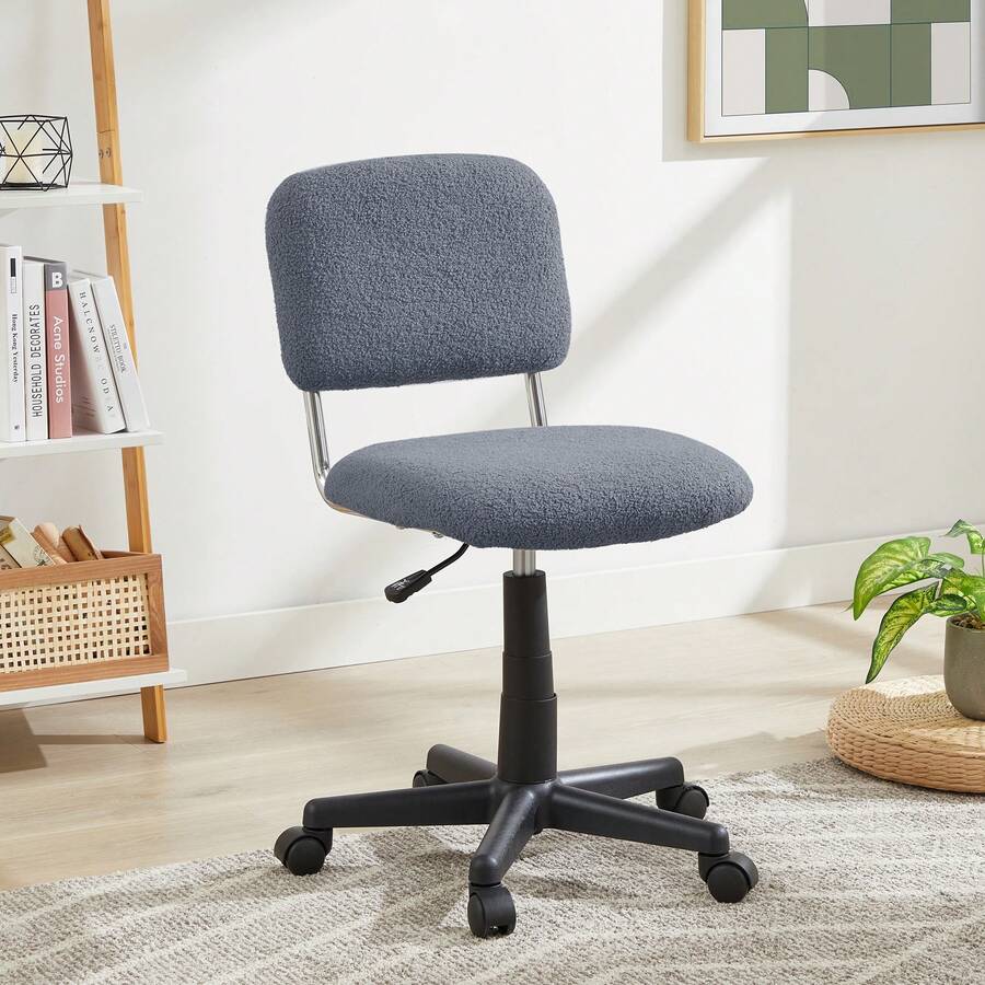 Aux Fur Comfy Height Adjustable Swivel Armless Home Office Sherpa Chair With Wheels For Bedrooms/Makeup Living Room - 灰色 - 查看 1