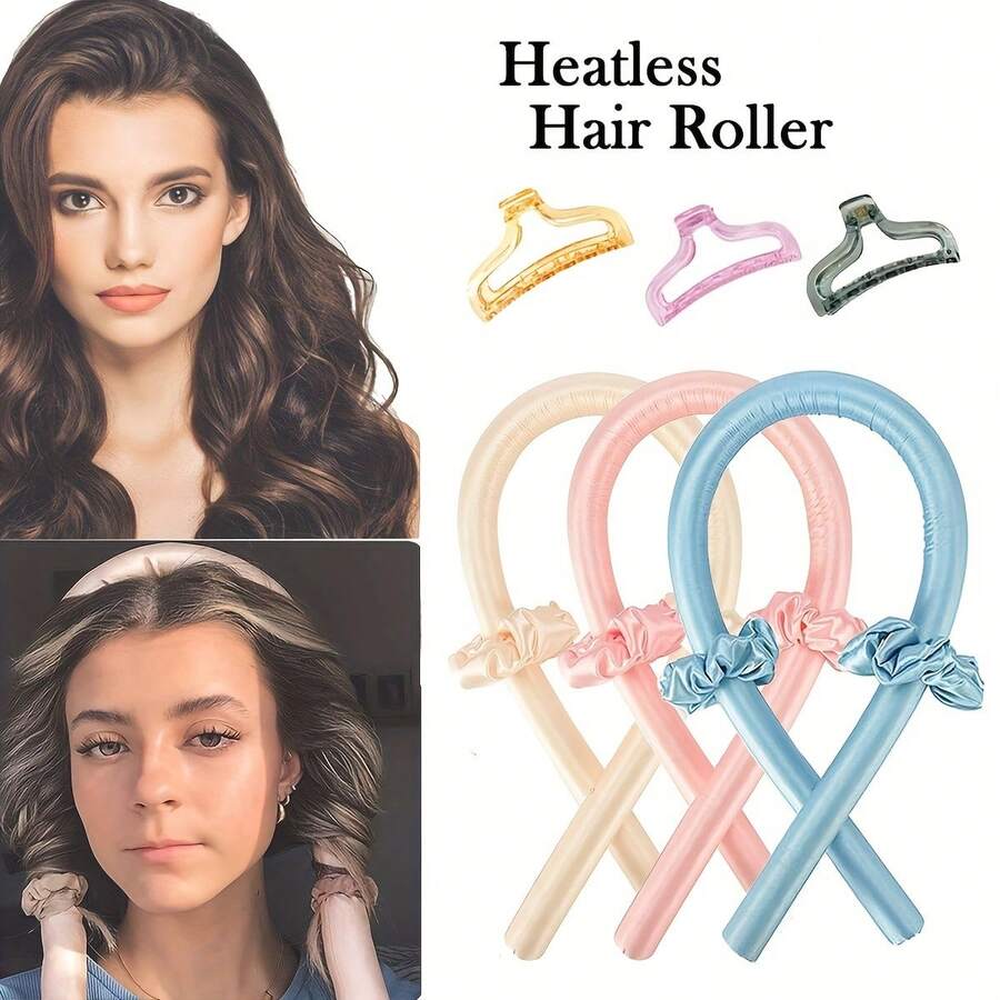 Conjunto de rizador de satén sin esfuerzo: rizos sin calor durante la noche con diadema suave - fácil estilo de cabello sin daños para todo tipo de cabello. - Multicolor - Ver 1