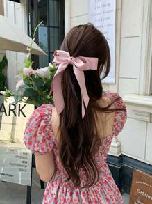 1个女士女孩发夹，丝滑缎面蝴蝶结发夹，长尾发带，可爱超大发夹，柔软大号发卡，发饰爪夹，学习用品 - 彩色 - 查看 2