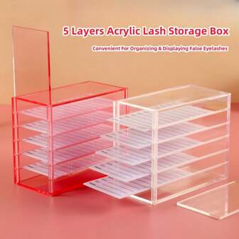 Caja de almacenamiento de pestañas acrílicas de 5 capas con escala incorporada, conveniente para organizar y mostrar pestañas postizas, placa de escala de pestañas postizas, se puede utilizar para almacenar pestañas, mantener alejado el polvo, herramienta de extensión de pestañas