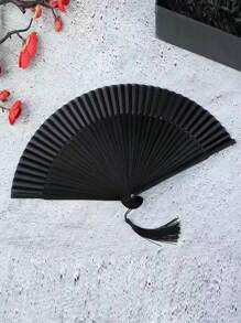 1 Stück Sommer Vintage schwarzer Fächer für Frauen Bühnenperformance Faltfächer Plüsch Weihnachtsdekoration Handfächer - Schwarz - Übersicht 5