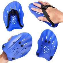 1 Pair Blue Silicone Hand Swimming Paddles Strength Training Aid Swim Pool Exercise Equipment Accessories With Adjustable Straps For Adults Women Men - Blue - View 4