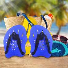 1 Pair Blue Silicone Hand Swimming Paddles Strength Training Aid Swim Pool Exercise Equipment Accessories With Adjustable Straps For Adults Women Men - Blue - View 5