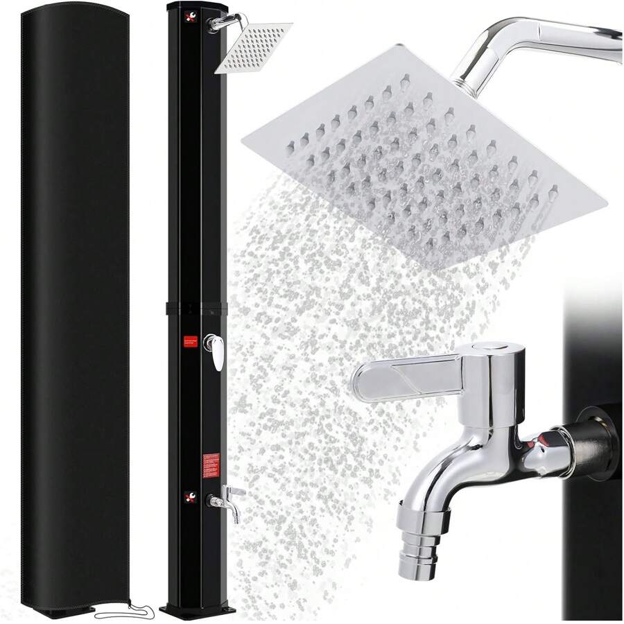 35L Solar Shower, Solar Garden Shower Including 360 ° Shower Head, Tap, Garden Hose Connection & Protective Hood, Pooldusche Camping, Warm Water, Up To 60 ° C, Without A Power Connection - Black - View 1