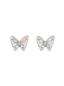 1 Pair Of Bright Butterfly Earrings For Teenage Girls, Sweet Powder Blue Small Butterfly Stud Earrings
