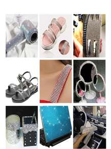 10捲10色鑲鑽絲帶，自粘閃亮水晶貼紙鑽石絲帶，DIY工藝婚禮派對車裝飾