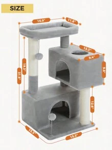 PAWZ Road 31.5" Cat Tree Cat Tower With Two Large Apartments For Kittens And Medium Cats - 灰色 - 查看 6
