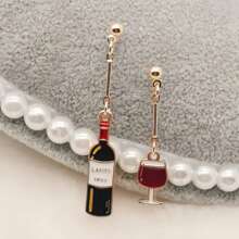 2pcs Mini Creative Red Wine Bottle Earrings Women Fun Food Jewelry For Wine Lovers Gift