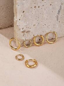 Set Of 3 Pairs Simple Stainless Steel Small Hoop Earrings Suitable For Women Daily/Vacation/Party Wear