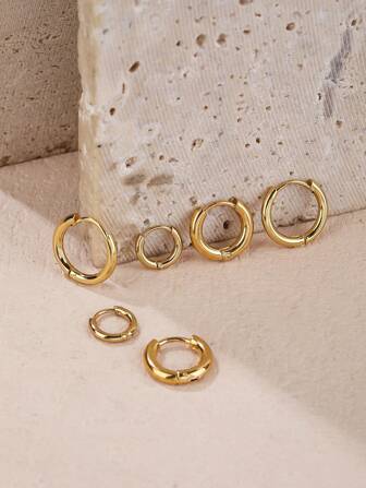 3雙組簡約不鏽鋼小圈耳環，適合女性日常/度假/派對穿著