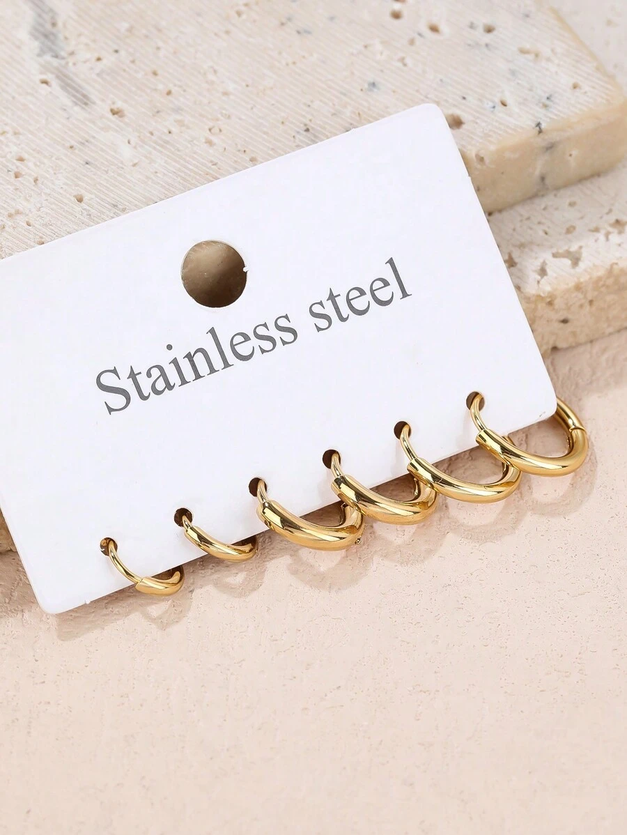 Set Of 3 Pairs Simple Stainless Steel Small Hoop Earrings Suitable For Women Daily/Vacation/Party Wear