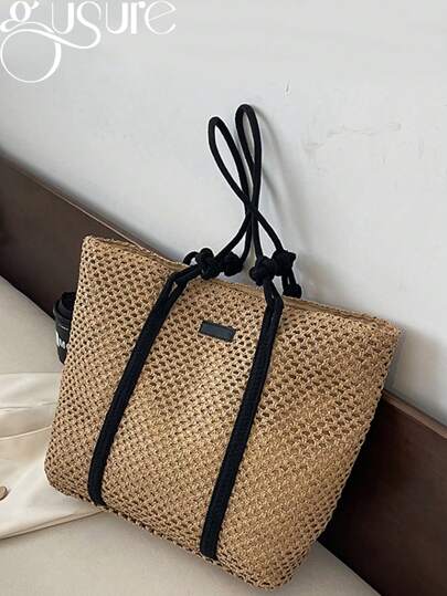 Gusure Bag Elegant Ladies Straw Woven Handbag Women Holiday Beach Bag Casual Shopper Tote Top-Handle Bags Fashion Underarm Shoulder Bags