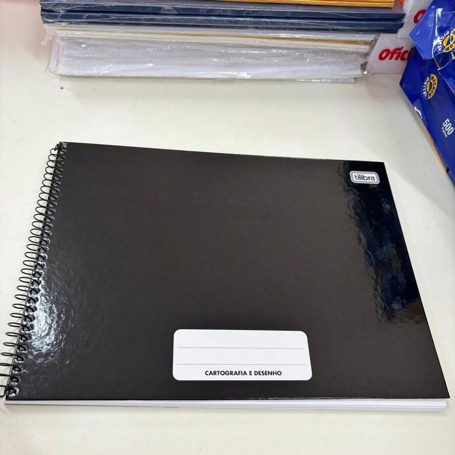 Caderno Cartografia e Desenho Capa Dura Espiral 80 Folhas Tilibra Pepper Preto - Preto - Visão 1
