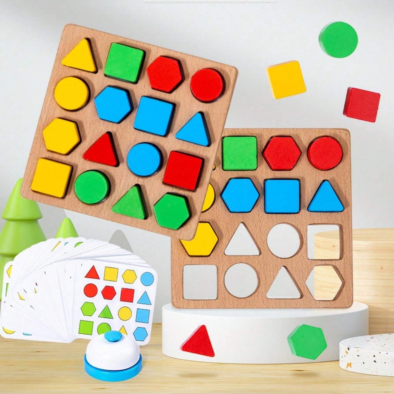 Wooden Geometric Shape Matching Sorting Puzzle, Color And Shape ...