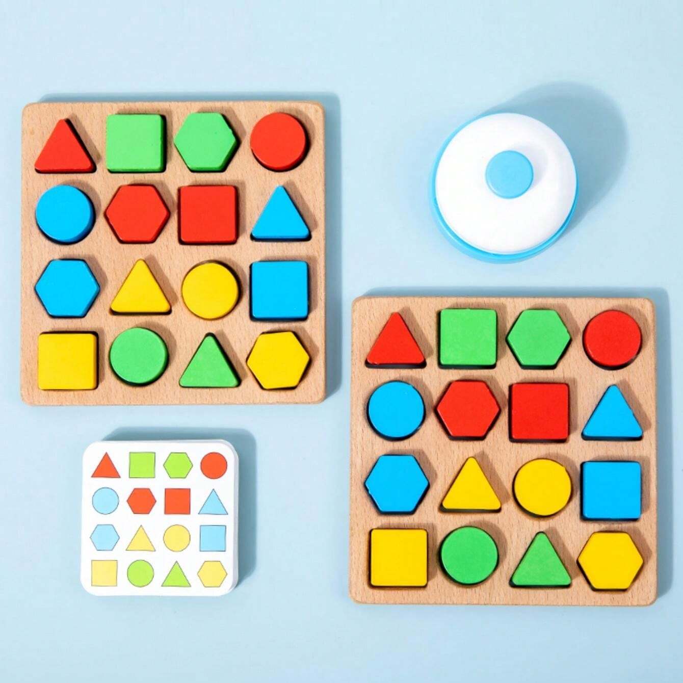 Wooden Geometric Shape Matching Sorting Puzzle, Color And Shape