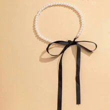 Wedding Party Jewelry Long Black Ribbon Choker Necklace For Women Elegant White Faux Pearl Beach Vacation Party Necklaces - Pearl Necklace - View 10