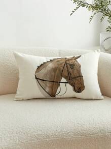 1pc Horse Embroidery Decorative Throw Pillow Cover, Suitable For All Seasons Home Decor - Multicolor - View 9
