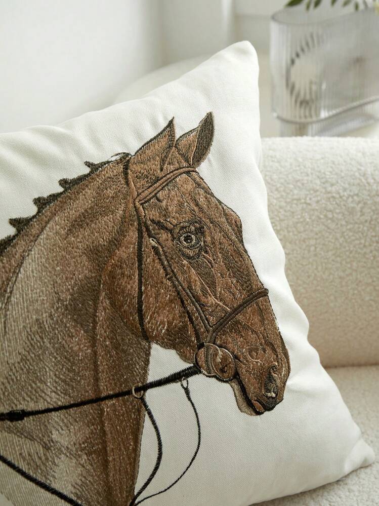 1pc Horse Embroidery Decorative Throw Pillow Cover, Suitable For All Seasons Home Decor - Multicolor - View 6