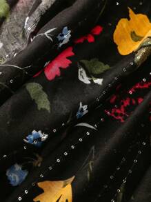 Vintage & Linen Feel Ladies' Scarf, Colorful Flower Print With Tassel, Warm Winter Shawl Elegant - Multicolor - View 8