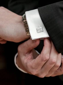 1 par de gemelos rectangulares de cobre pulido con rhinestones, estilo de negocios a la moda para hombres - Plateado - Ver 2