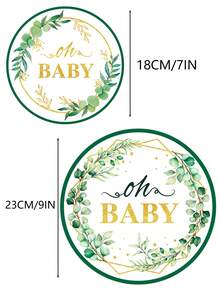 16 件 7/9 一次性纸盘，带有绿叶 OH 婴儿图案，非常适合婴儿洗礼、性别揭晓、婴儿生日和其他派对、圣诞节 - 彩色 - 查看 2