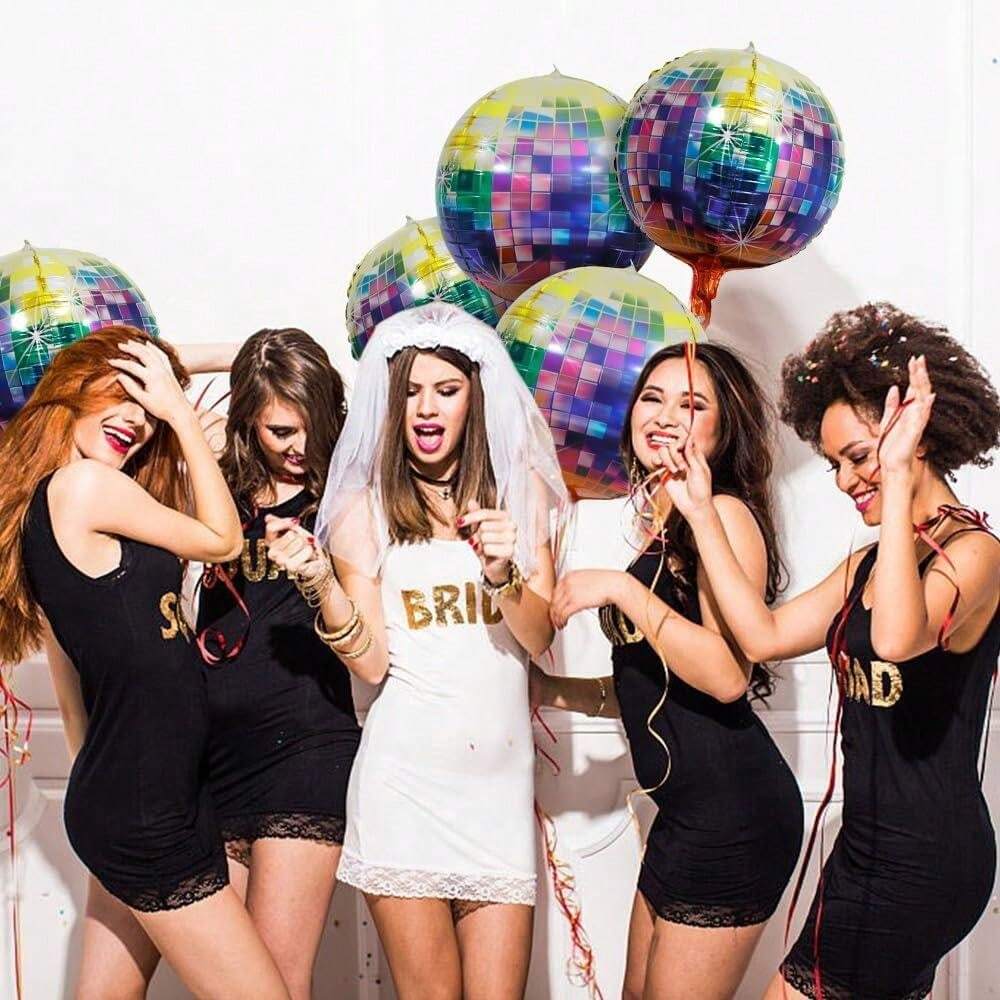 6-Pack Iridescent Disco Ball Balloons - 22 Inch Shiny Foil Balloons For Parties