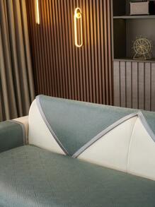 1pc Plaid Pattern Sofa Cushion Cover, Modern  Style Polyester Fiber Cooling Ice Silk Rectangular Slip-Resistant Sofa Pad Is Suitable For Home Office Living Room Bedroom, Summer