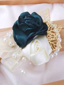 Flor de muñeca para mujeres, con rosas y flores de té simuladas y decorada con hojas doradas, perfecta para bodas de novia, damas de honor, sesión de fotos temática de bosque de novia, fiestas y accesorios diarios. - Multicolor - Ver 2