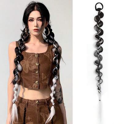 1 件泡泡辫欧美合成假发拳击油炸面团扭结编织接发长辫子组织甜美酷辣妹马尾扭发辫