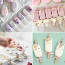 Silicone 4/8Cavity Ice Cream Molds, Popsicle Mold, Can Reuse, Ice Cream Mold, Easy Disengage The Mold, Applicable To Home-Made Popsicles, DIY Popsicle Mold