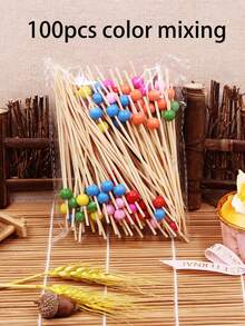 100pcs Disposable Cocktail Sticks For Cake, Dessert & Fruit Picks, Self-Serve Paper Cupcake & Toothpick Combo, Suitable For Wedding & Party - Multicolor - View 8