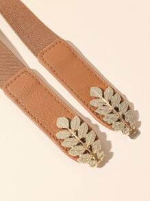 1 件女士驼色弹性腰带，带叶扣，优雅夏季、秋季、万圣节 - 駝色 - 查看 2