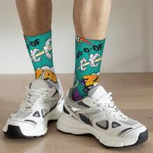 Calcetines de compresión locos para hombres con elementos retro de Hip Hop, unisex para amantes de los cómics y de Harajuku. Calcetín alegre y novedoso con impresión sin costuras, regalo para niños