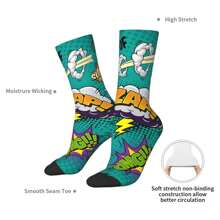 Calcetines de compresión locos para hombres con elementos retro de Hip Hop, unisex para amantes de los cómics y de Harajuku. Calcetín alegre y novedoso con impresión sin costuras, regalo para niños