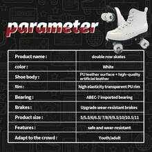 Professional 4 Wheels Roller Skates With Brakes Comfy Breathable Lace Up Safe Sport Shoes For Men's & Women's Indoor Outdoor Activities - 白色 - 查看 6