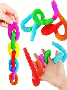 6入組隨機顏色伸縮塑膠管玩具，有褶皺紋路的緩解管，減壓玩具，辦公室使用 - 彩色 - 查看 2