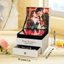 1pc Custom Jewelry Box Customized Storage Jewelry Organizer Box With Photo & Text Gift Box Filled With Roses Personalized Jewelry Travel Case Romantic Valentine's Day Birthday Anniversary Gifts For Women Wife Girlfriend - Black