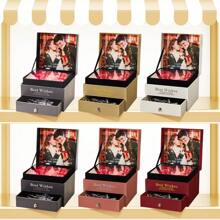 1pc Custom Jewelry Box Customized Storage Jewelry Organizer Box With Photo & Text Gift Box Filled With Roses Personalized Jewelry Travel Case Romantic Valentine's Day Birthday Anniversary Gifts For Women Wife Girlfriend - Black
