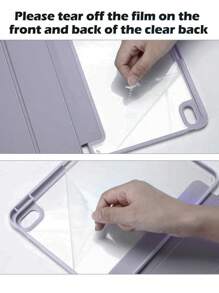 Apple Tri-Fold Silicone Foldable Anti-Fall Tablet Cover Case Compatible With IPad With Pen Holder-Purplish Grey